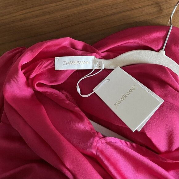 ZIMMERMANN Twist-Front Drape Washed-Silk Midi Dress Bright Pink Size 2 / US 8 - Picture 5 of 12